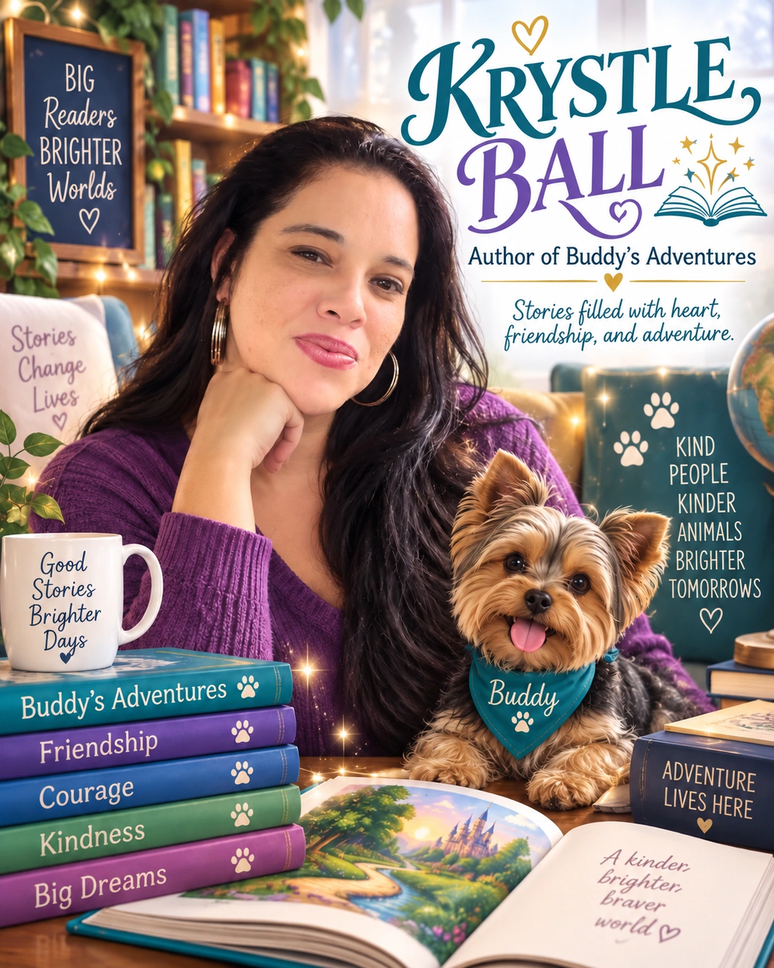 Krystle Ball with Buddy in the Buddy's Adventures reading room